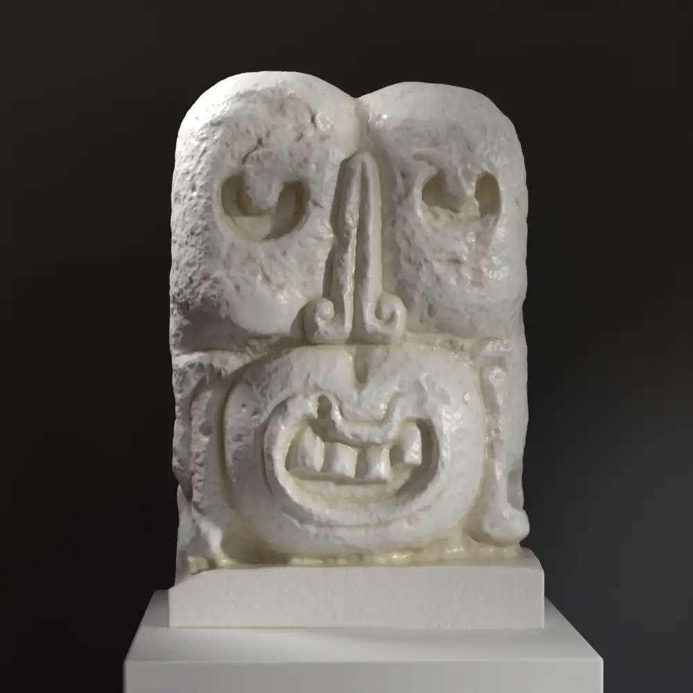 Escultura de Cabeza de Ajaw en resina de alta calidad.