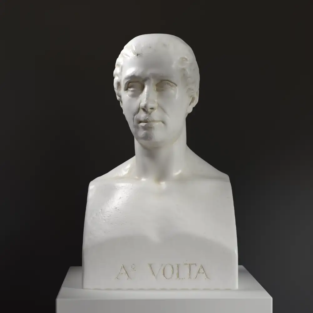 Busto de Alessandro Volta en resina con efecto de pátina.