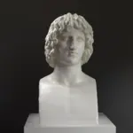 Busto de Alejandro Magno en resina con acabado de mármol y bronce.