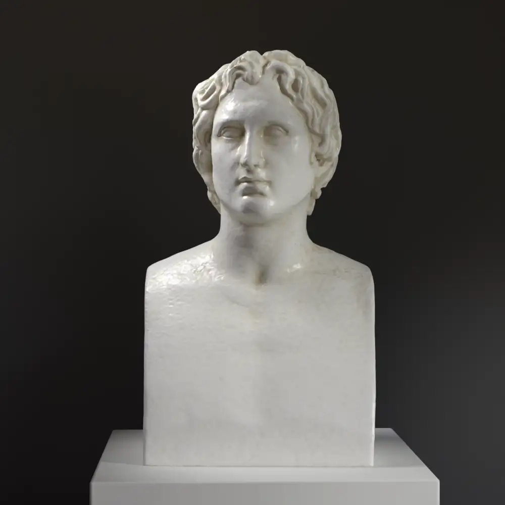 Busto de Alejandro Magno en Lens, Francia, elaborado en resina con acabado de pátina.