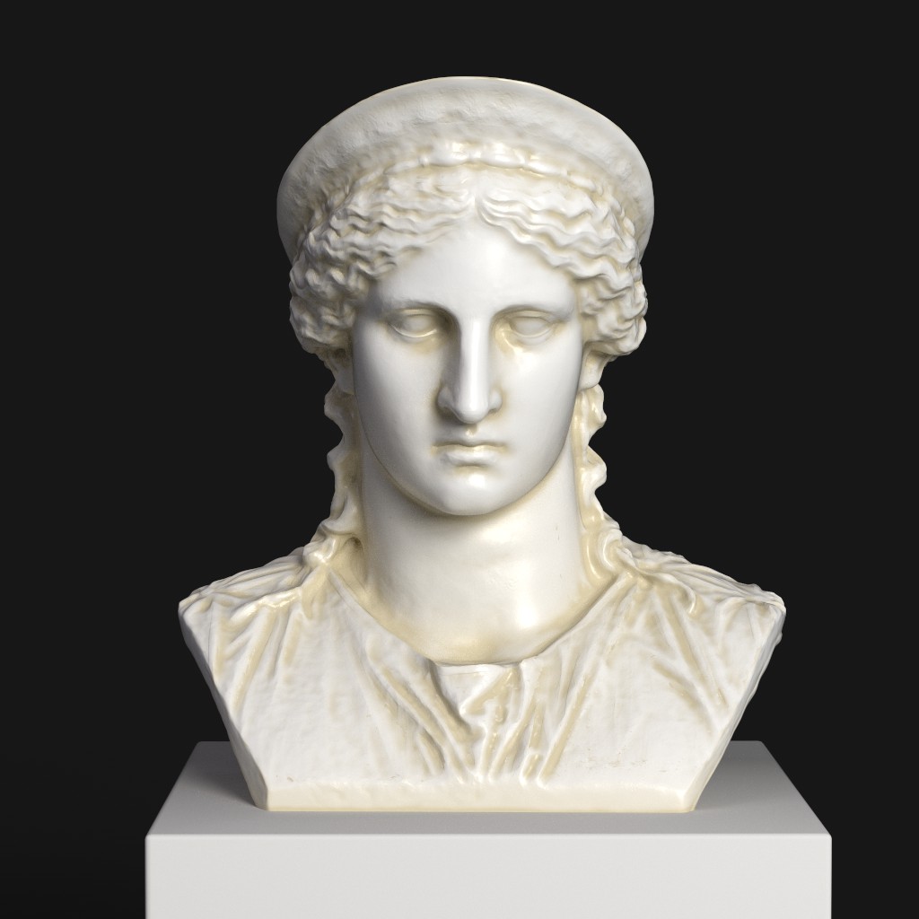 Busto de Hera en resina con acabado de mármol y bronce.