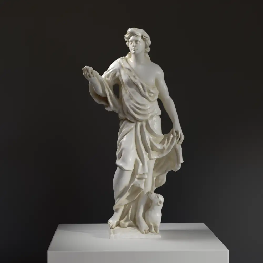 Escultura de la Alegoría de la Lealtad con un hombre y un perro.