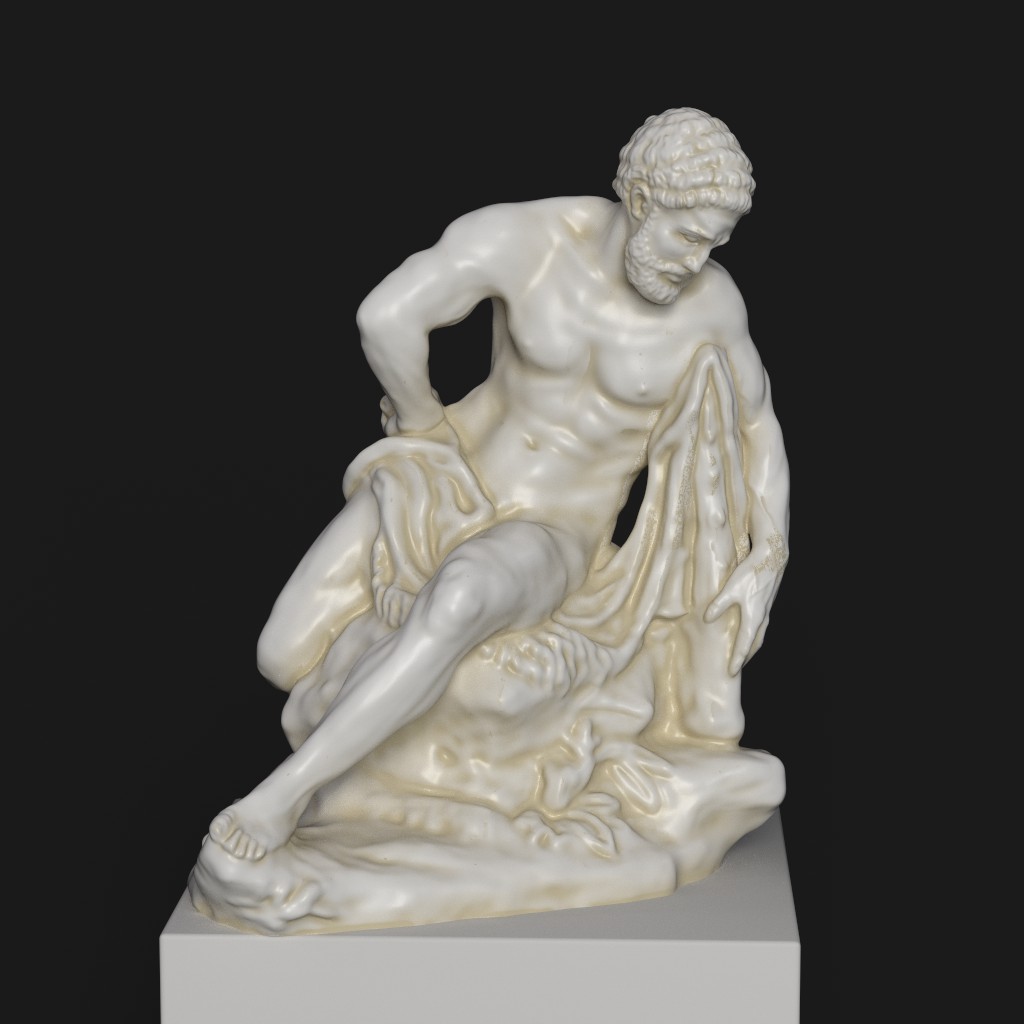 Escultura de Hércules Descansando en resina con acabado en pátina.