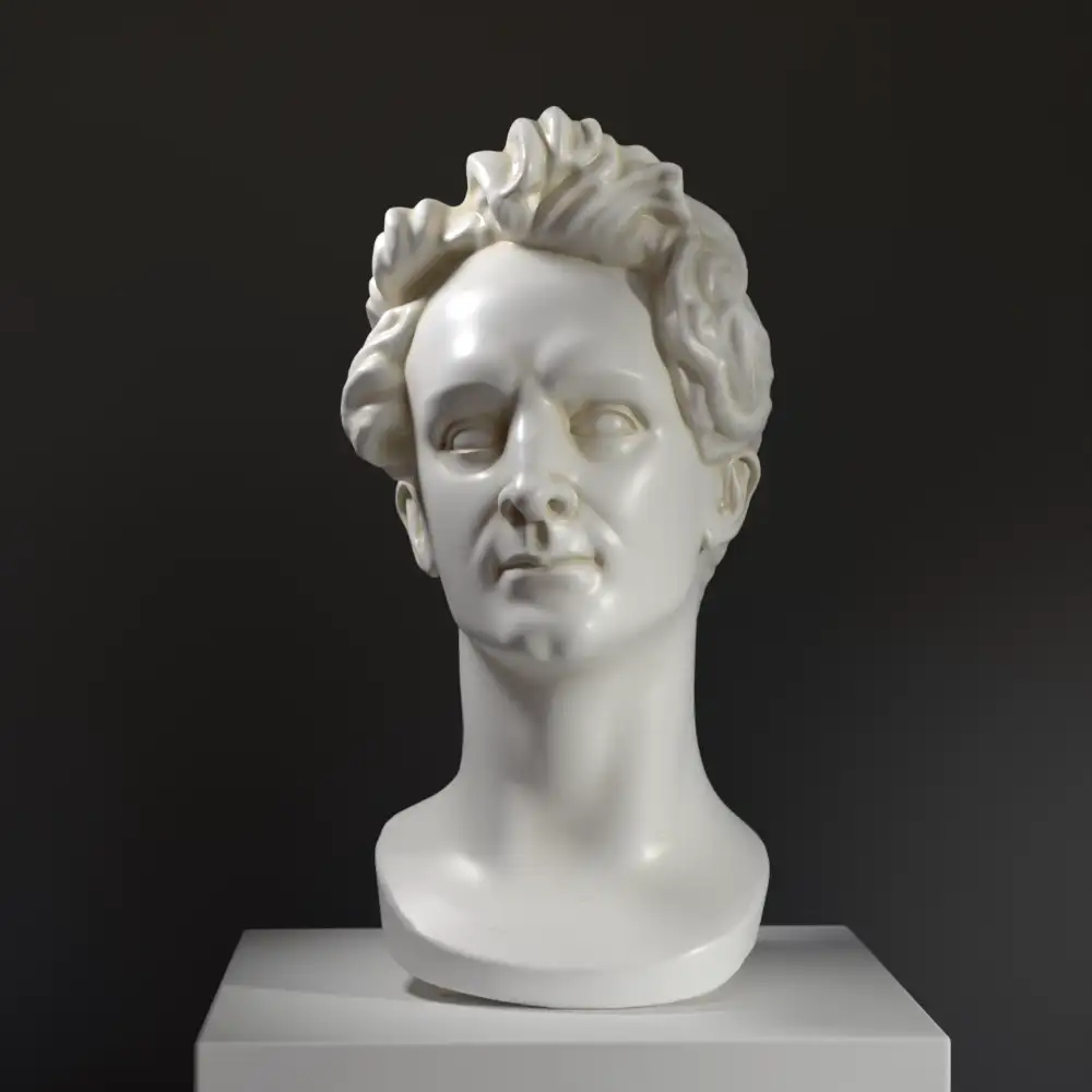 Busto de Alphonse de Lamartine en resina con acabado de mármol y bronce.