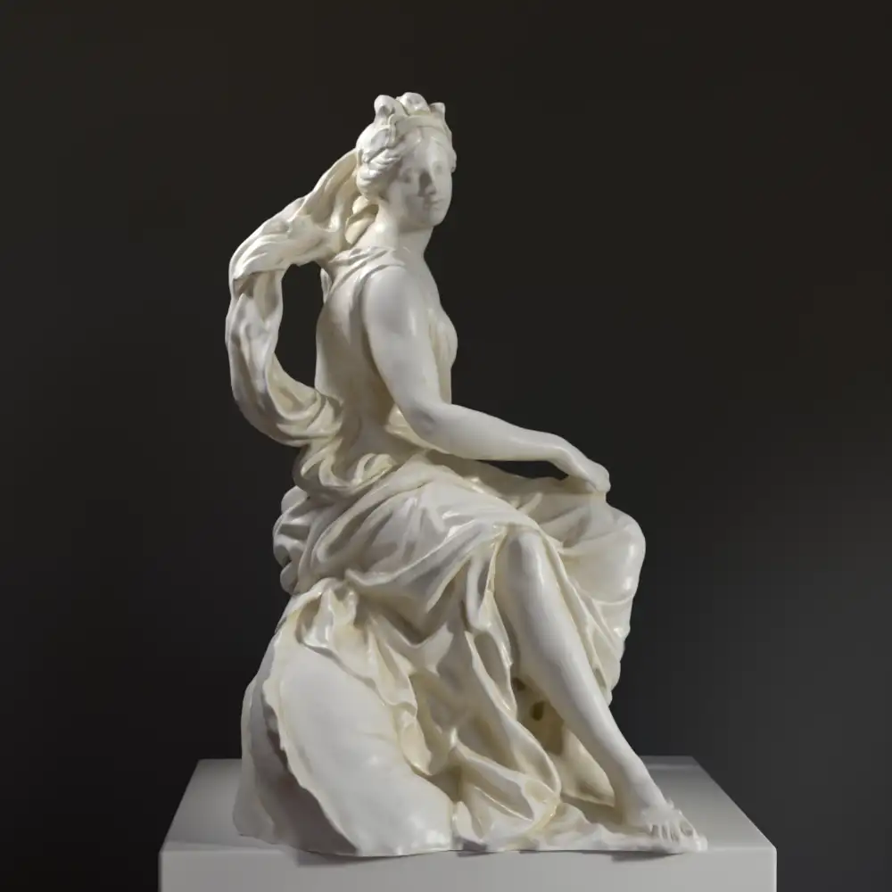 Escultura de Anfitrite en El Louvre de París, mostrando su elegante pose y detalles.