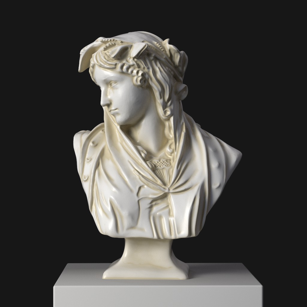 Busto de Ifigenia en El Louvre de París, escultura de resina con efecto de pátina.