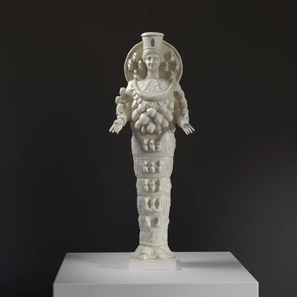 Escultura de Artemisa de Éfeso en resina con efecto de mármol y bronce.