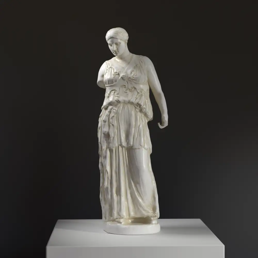 Escultura de Atenea de Pérgamo en resina con efecto de mármol y bronce.
