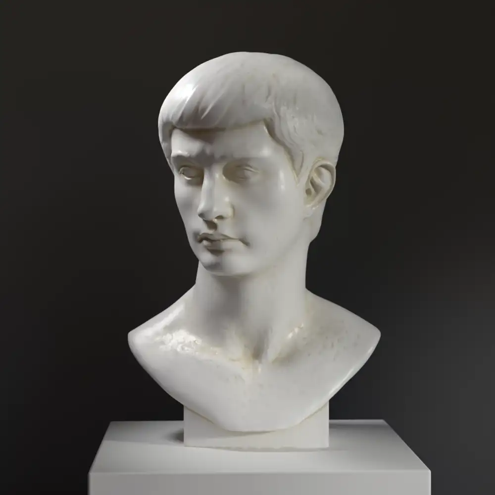 Busto de Bruto el Joven en resina con efecto de mármol y bronce.