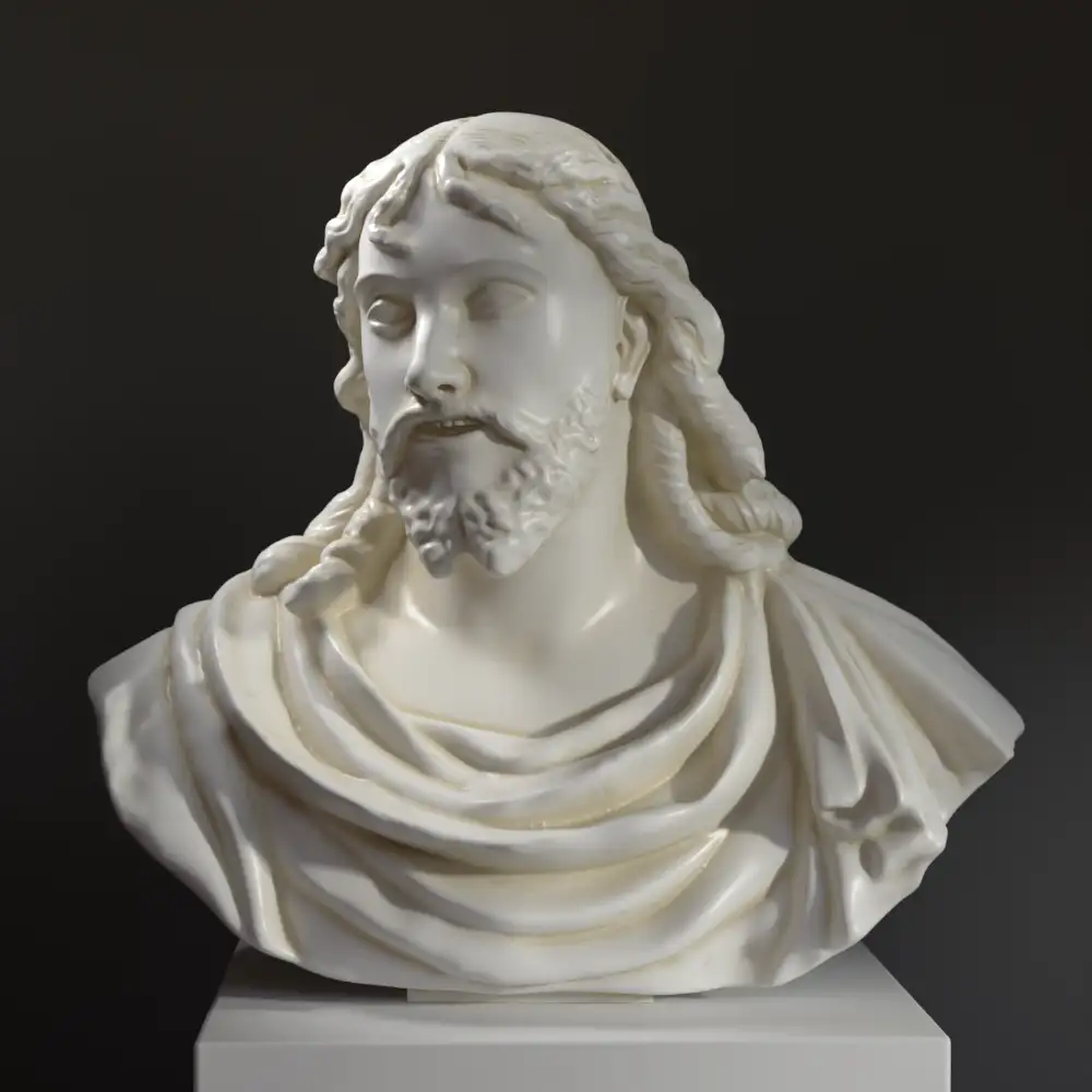Busto de Cristo en resina con acabado de pátina.