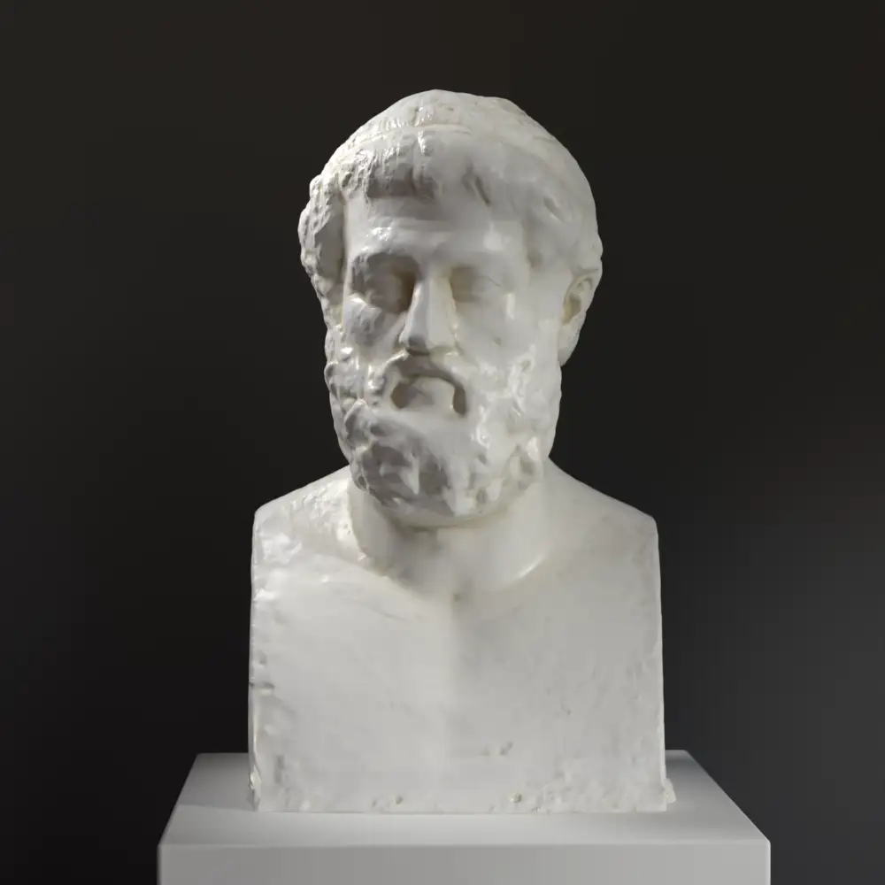 Busto de Sófocles en resina con acabado de mármol.