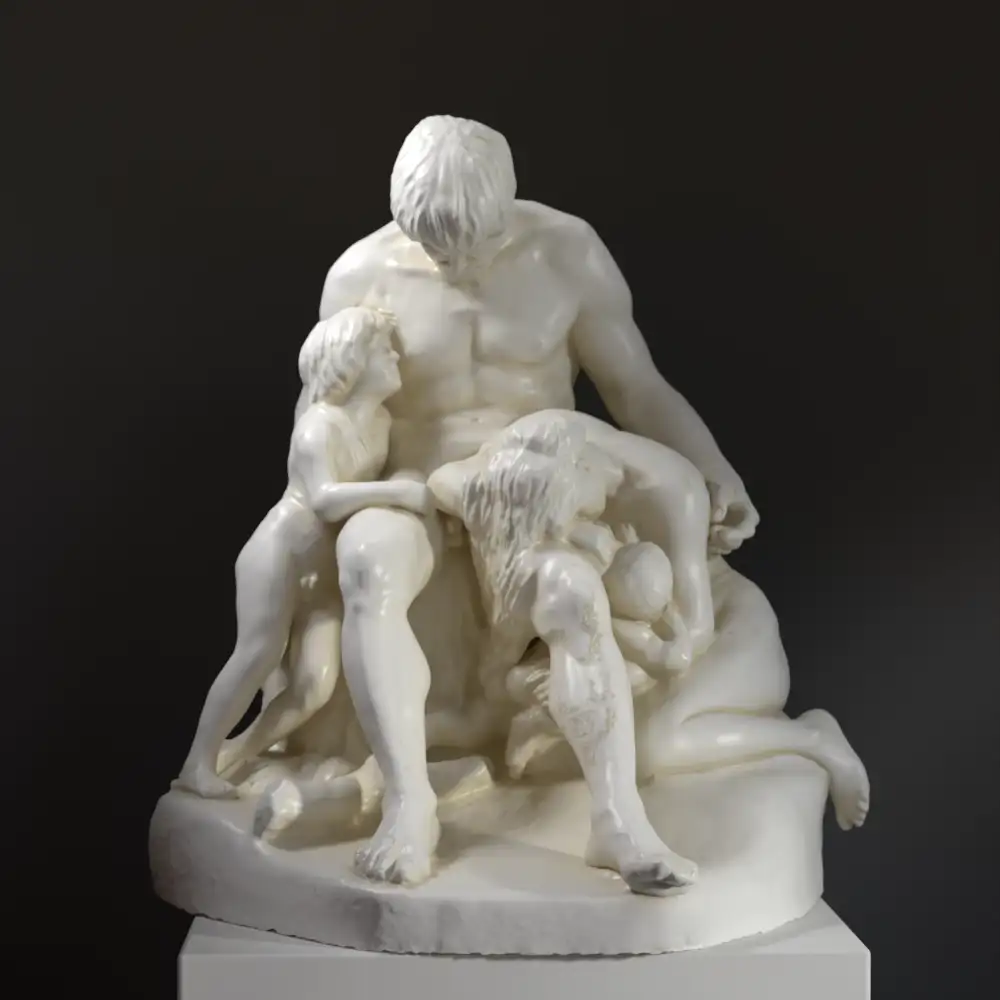 Escultura de Caín y sus Hijos Maldecidos por Dios en resina con efecto de mármol y bronce.