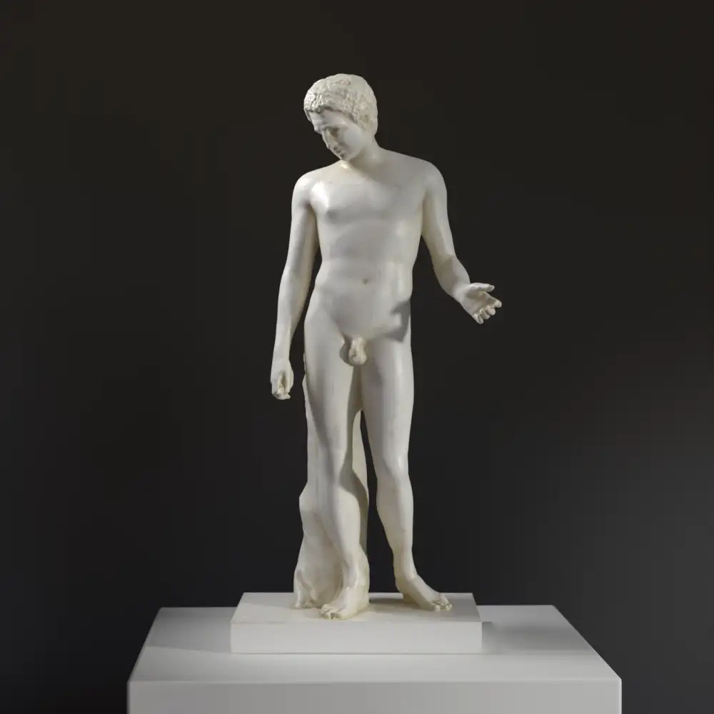 Escultura del Antinoo Capitolino en resina con efecto de mármol y bronce.
