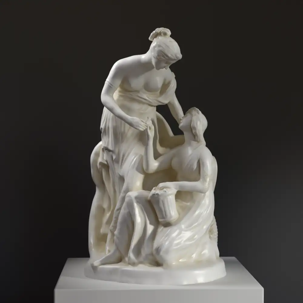 Escultura de Ceres y Proserpina en resina con acabado de mármol y bronce.