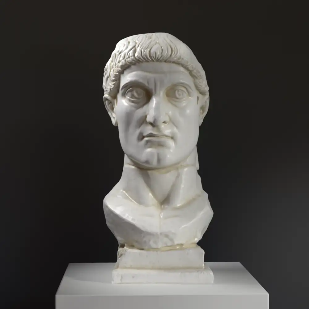 Busto de la Estatua Colosal de la Cabeza de Constantino en resina con acabado de mármol.