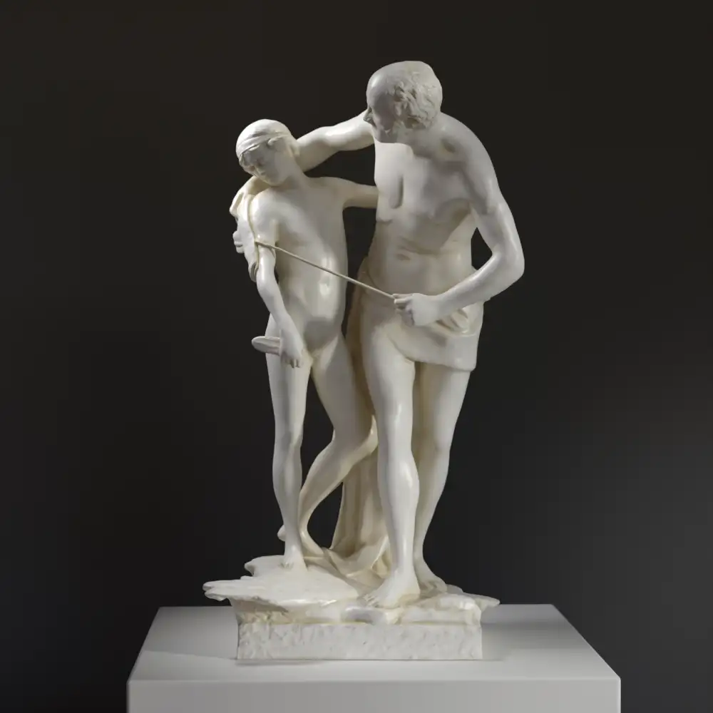 Escultura de Dédalo e Ícaro, mostrando la conexión entre padre e hijo.
