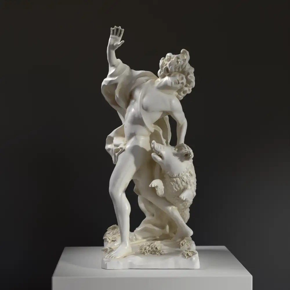 Escultura de la Muerte de Adonis en resina con acabado de mármol y bronce.