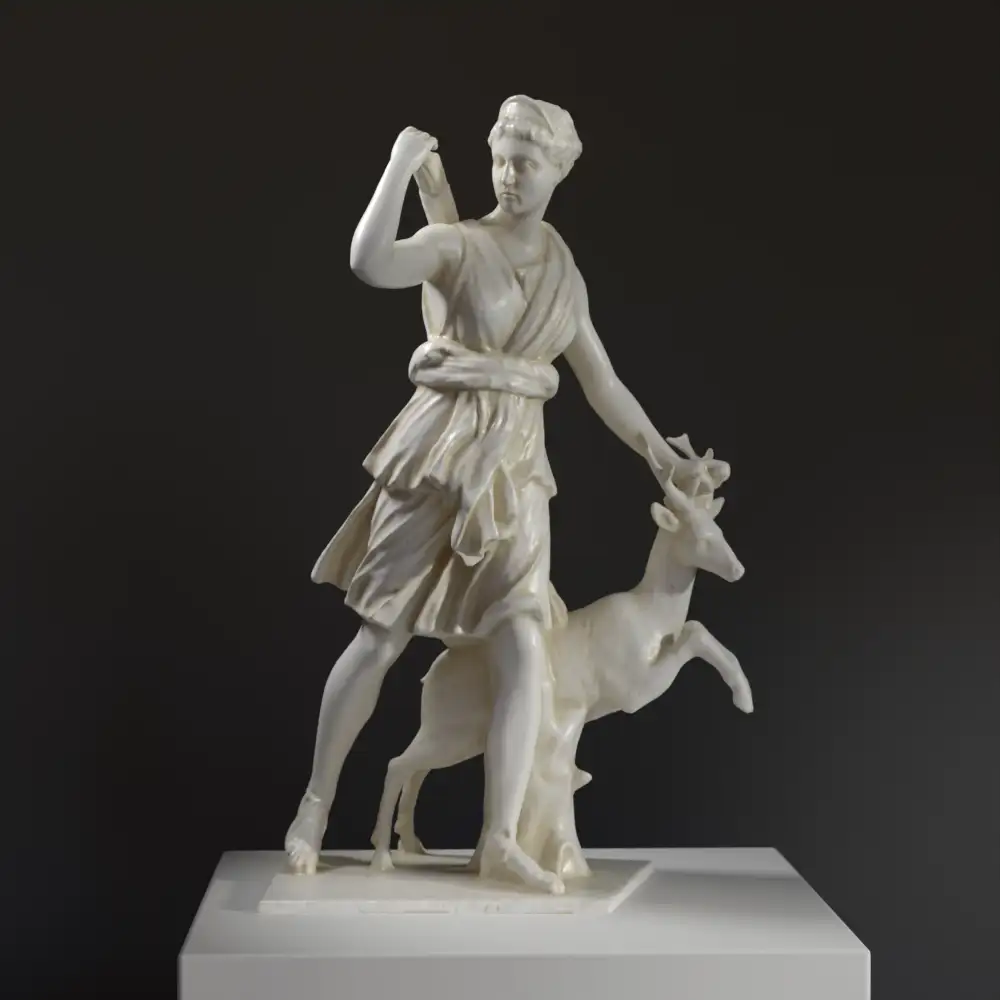 Escultura de Diana y una Cierva, representando a la diosa Artemisa.