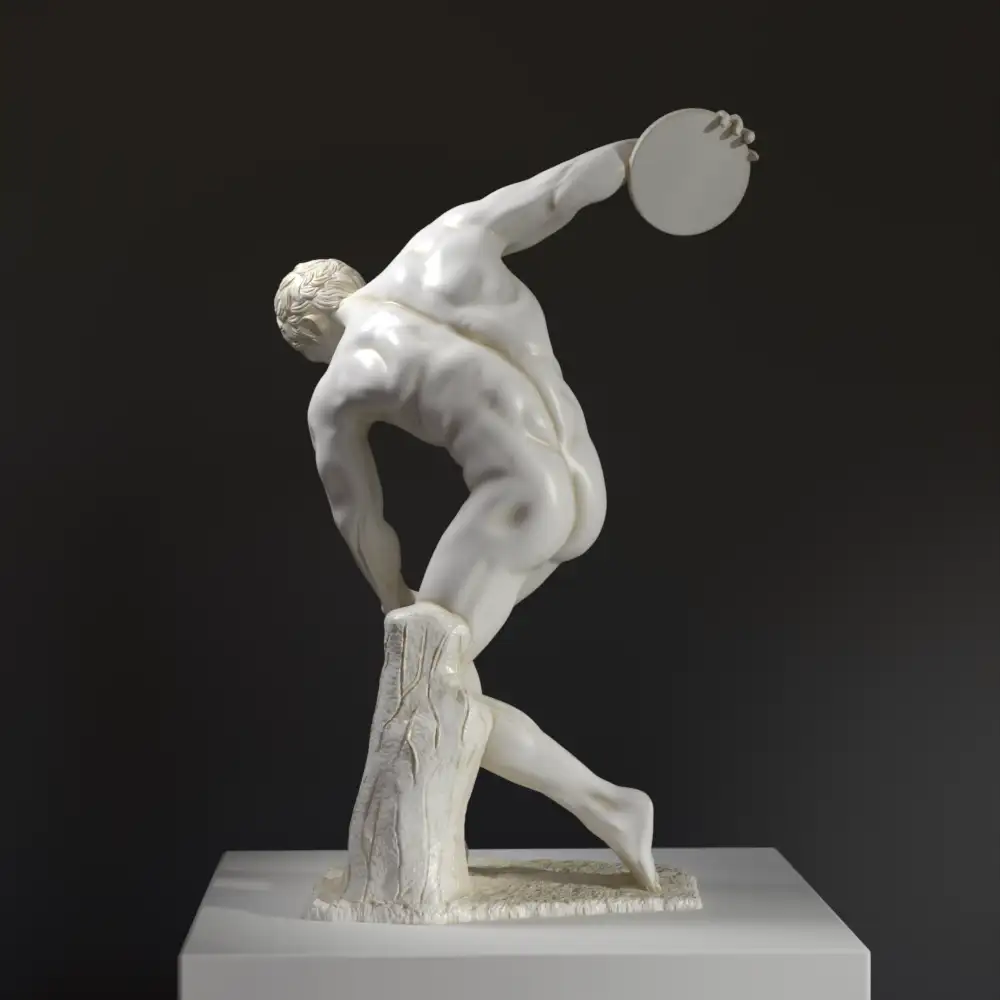 Escultura del Discóbolo en el Museo Británico de Londres, mostrando un lanzador de disco en acción.