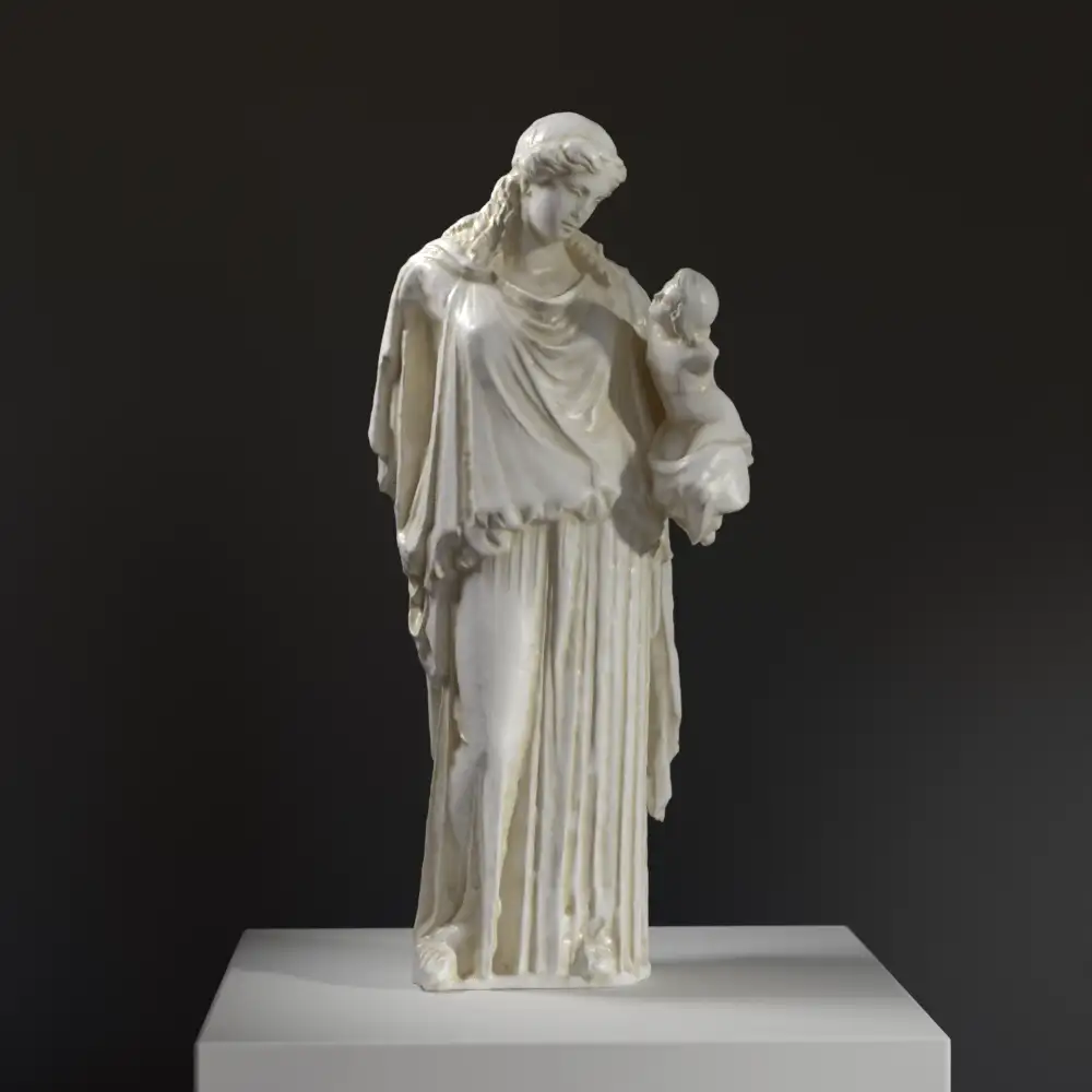 Escultura de Eirene y Ploutos, representación de la paz y la riqueza en la antigüedad.