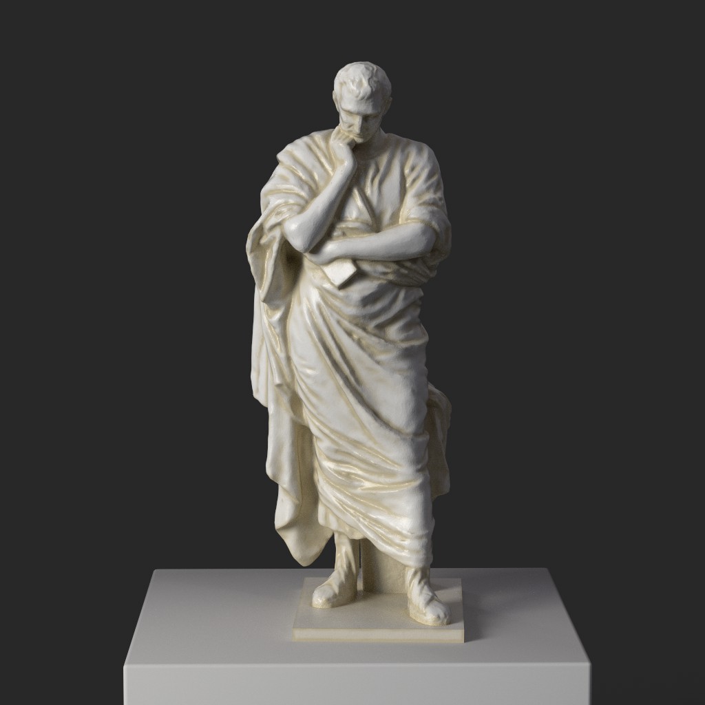 Escultura de Publio Ovidio en pose contemplativa.
