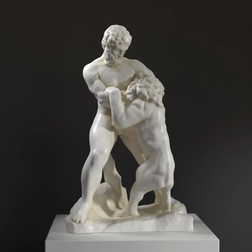 Escultura de Heracles Luchando contra el León, mostrando la feroz batalla entre el héroe y la criatura mitológica.