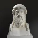 Busto del Dios Hermes Barbado en resina con acabado de pátina.