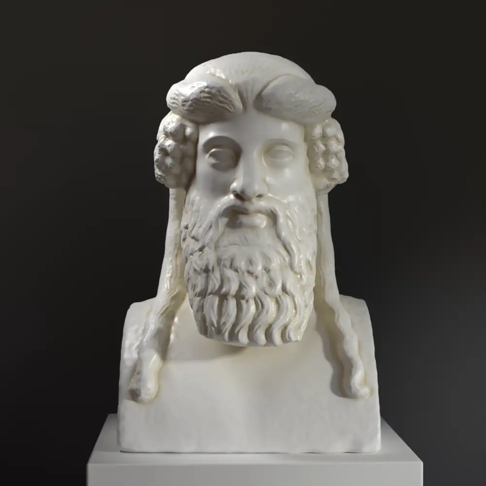 Busto del Dios Hermes Barbado en resina con acabado de pátina.