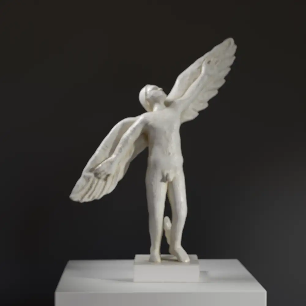 Escultura de Ícaro en el Museo Británico de Londres, mostrando alas de cera.