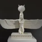 Escultura de Isis en resina con acabado de pátina.