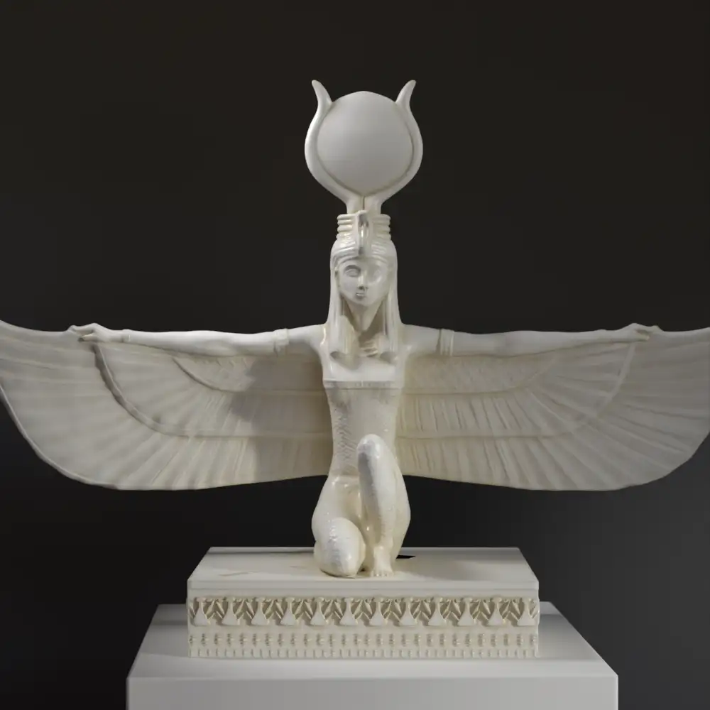 Escultura de Isis en resina con acabado de pátina.