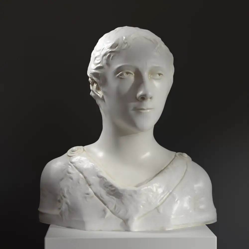 Busto de San Juan Bautista en resina de alta calidad con detalles intrincados.