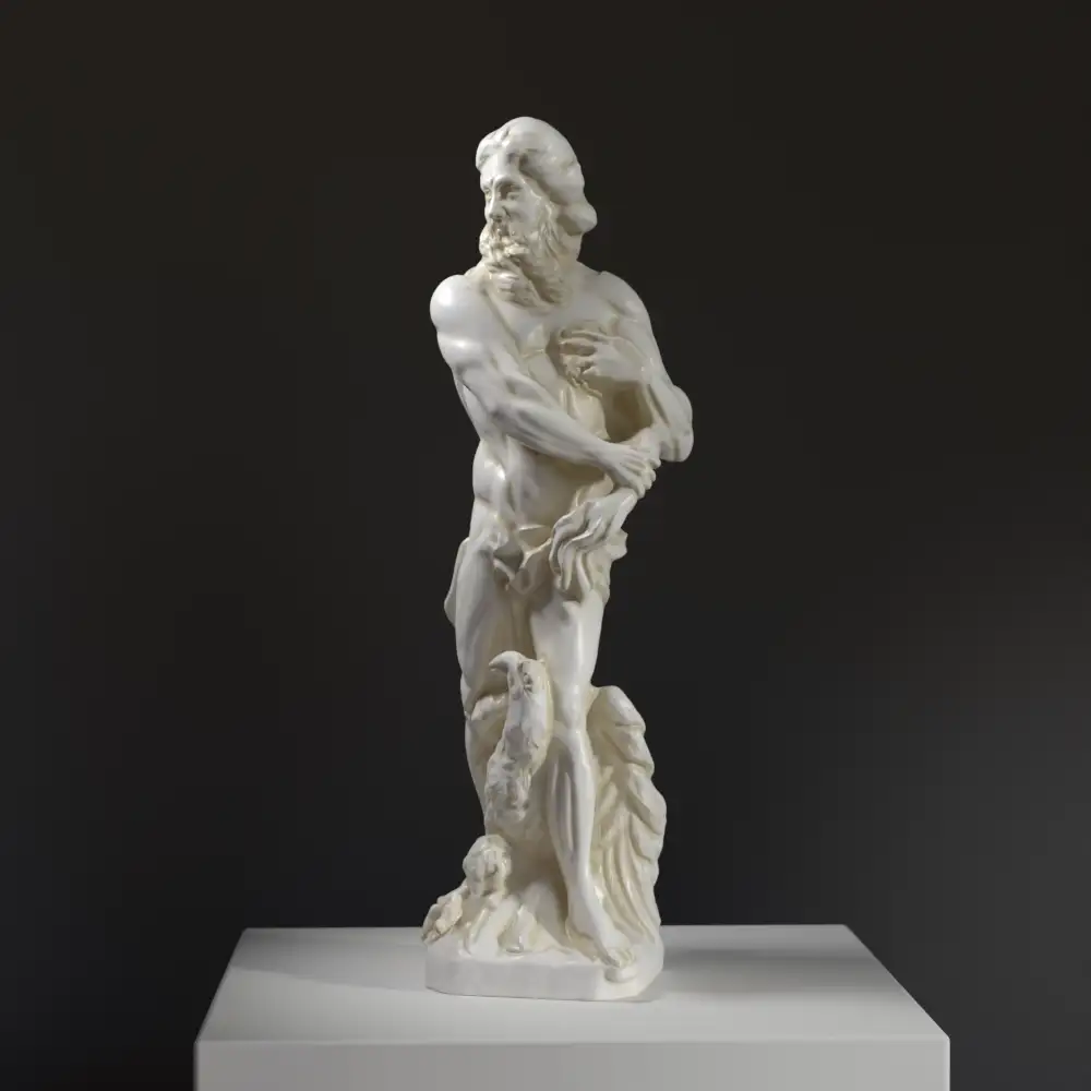 Escultura de Júpiter con detalles en resina y efecto mármol.