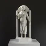 Escultura de Lakshmi en resina con efecto de mármol y bronce.