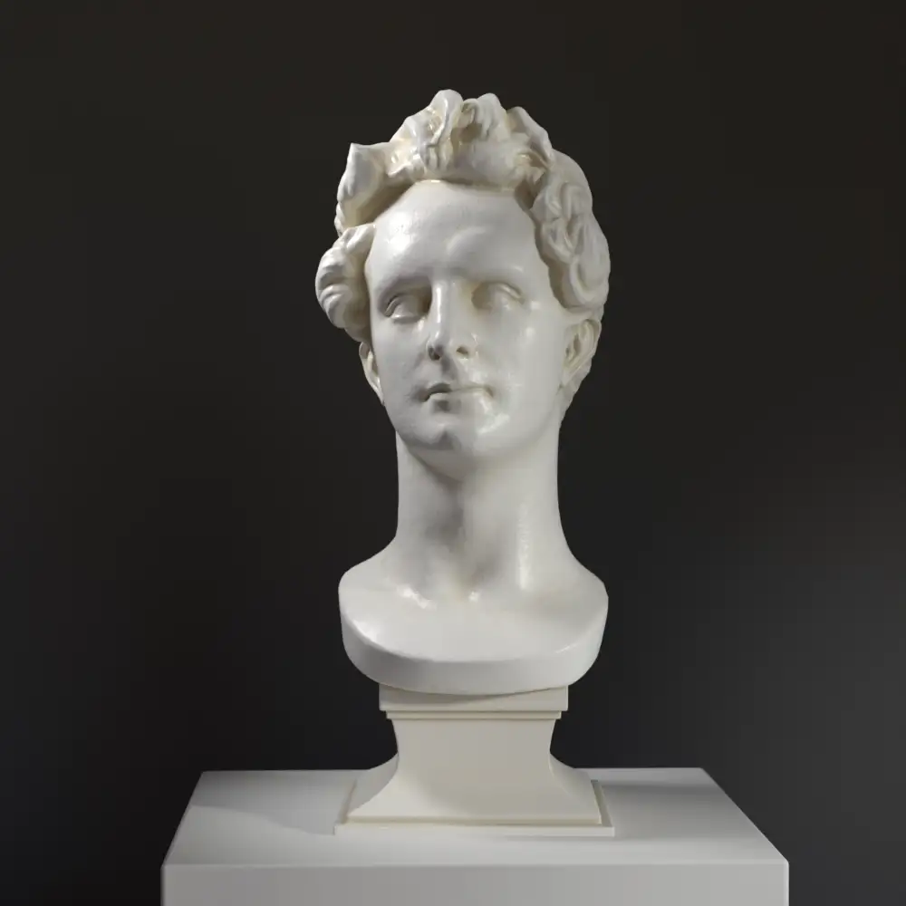 Busto de Lamartine en El Louvre de París, réplica en resina con efecto de mármol y bronce.