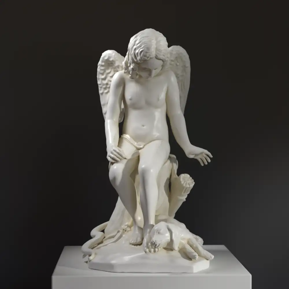 Escultura del Amor y la Fidelidad de Pietro Freccia, mostrando un niño y un perro.