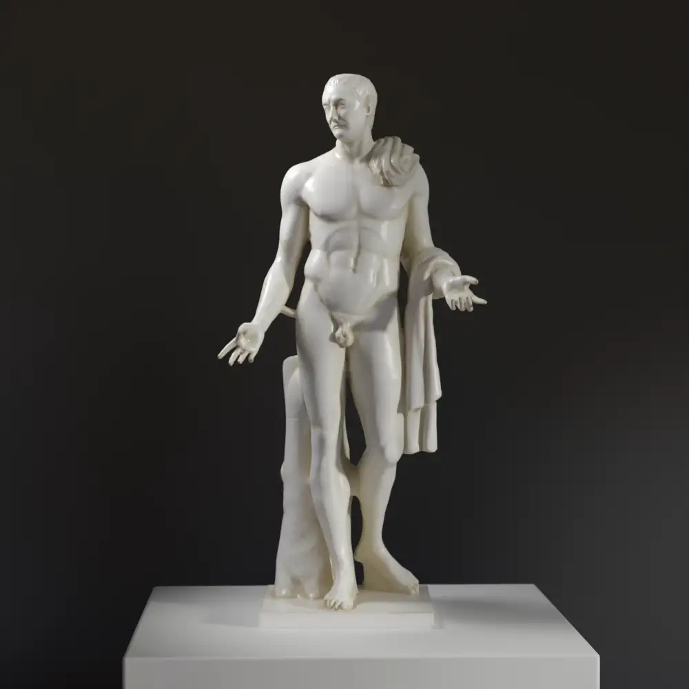 Escultura de Marco Nonio Balbo representado como un héroe en resina.
