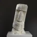Busto de Cabeza Moai en resina con pátina de mármol y bronce.