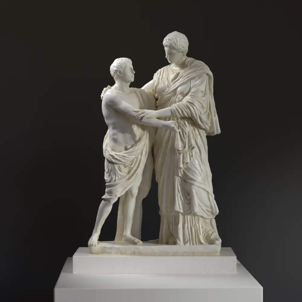 Escultura de Orestes y Electra en resina con pátina de mármol y bronce.