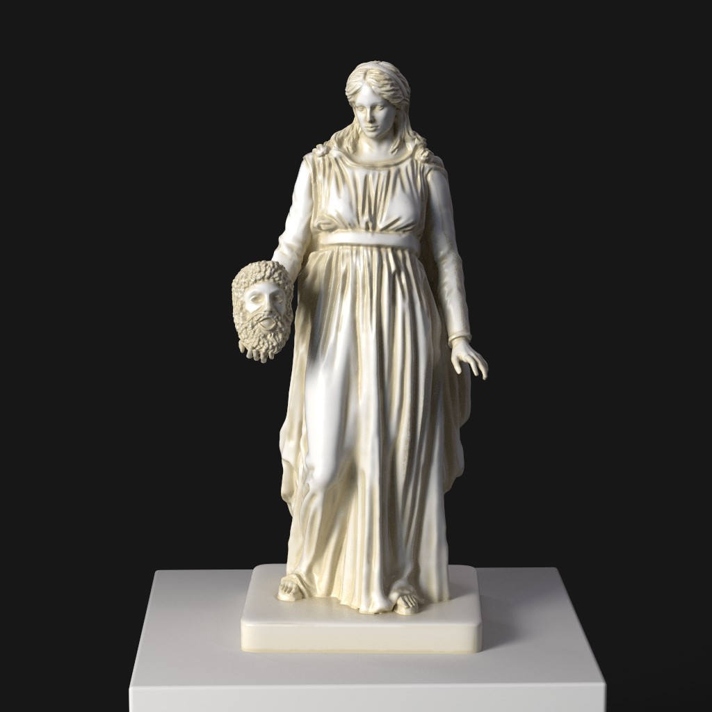 Escultura de La Musa de la Tragedia en el Louvre de París