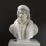 Busto de Rembrandt en resina con acabado que imita mármol y bronce.