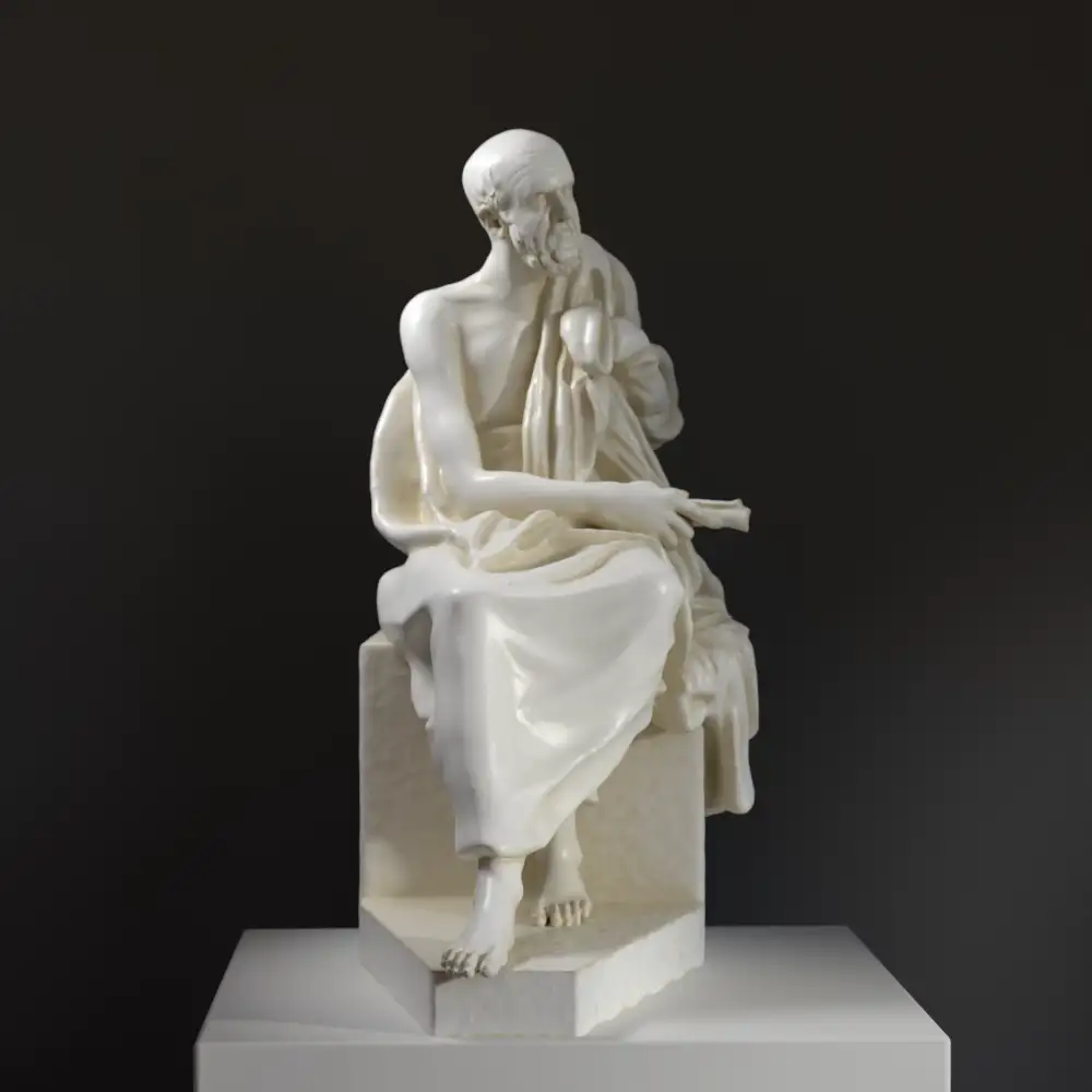Escultura del Filósofo en Reposo Crisipo en resina con efecto de mármol y bronce.