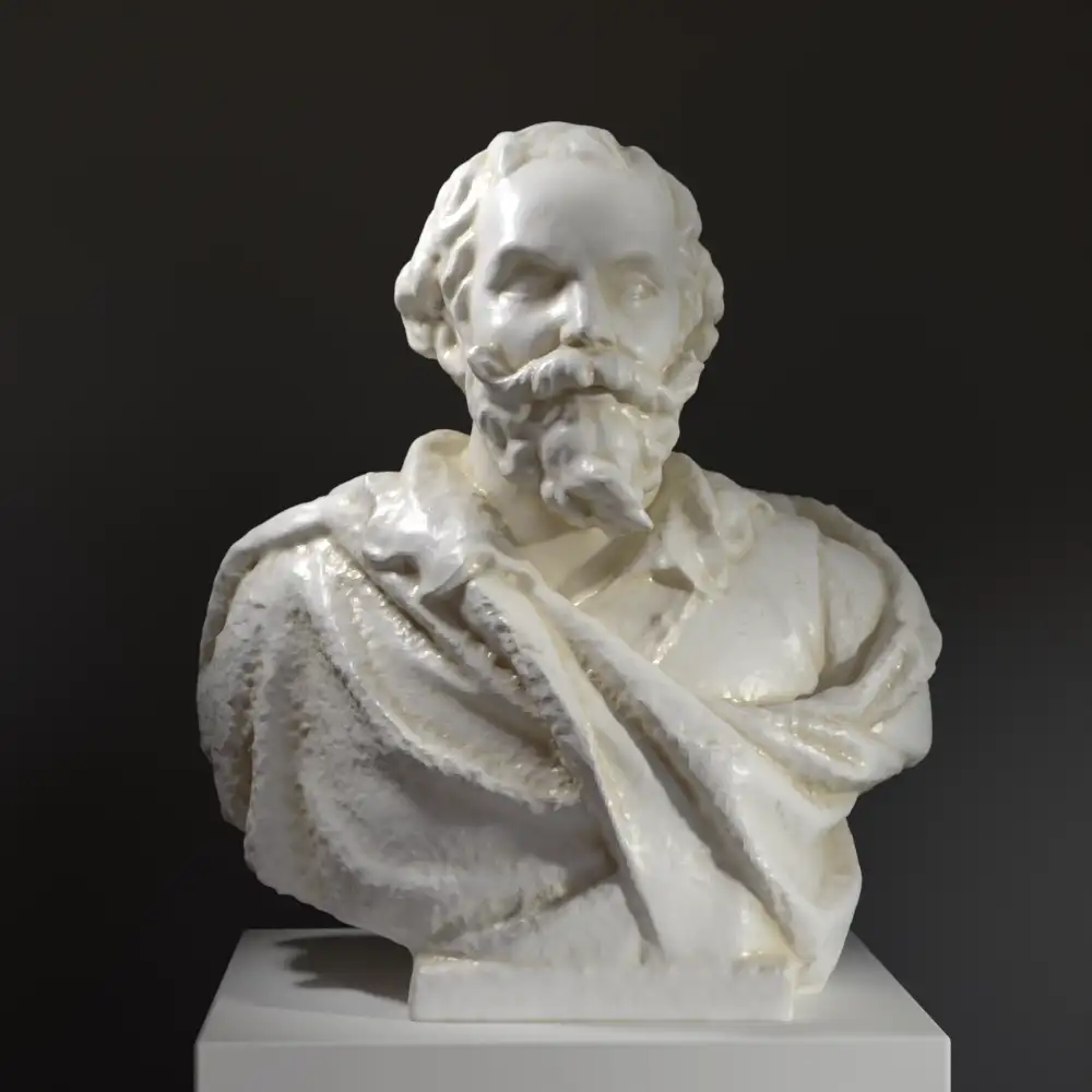 Busto de Rubens en resina con acabado de pátina de mármol y bronce.