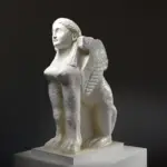 Escultura de la Esfinge Griega con detalles de resina y pátina.