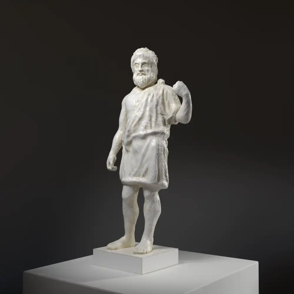 Escultura de Hefesto, el dios herrero, en resina con efecto de pátina.