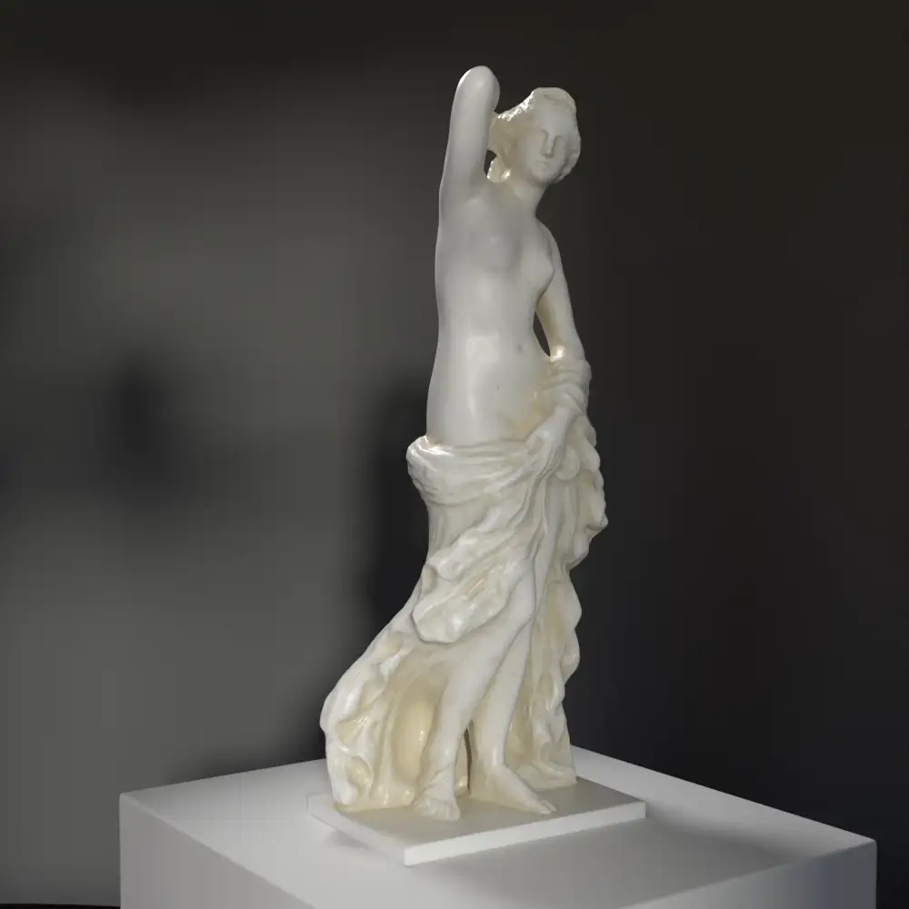 Réplica de la escultura de Afrodita en El Louvre de París, mostrando su pose y detalles.