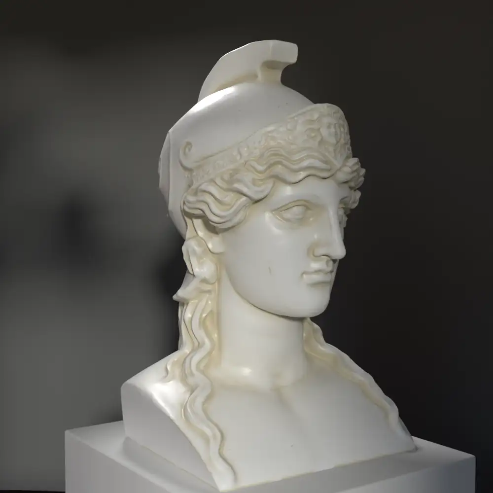 Busto de Atenea en resina con detalles en mármol y bronce.