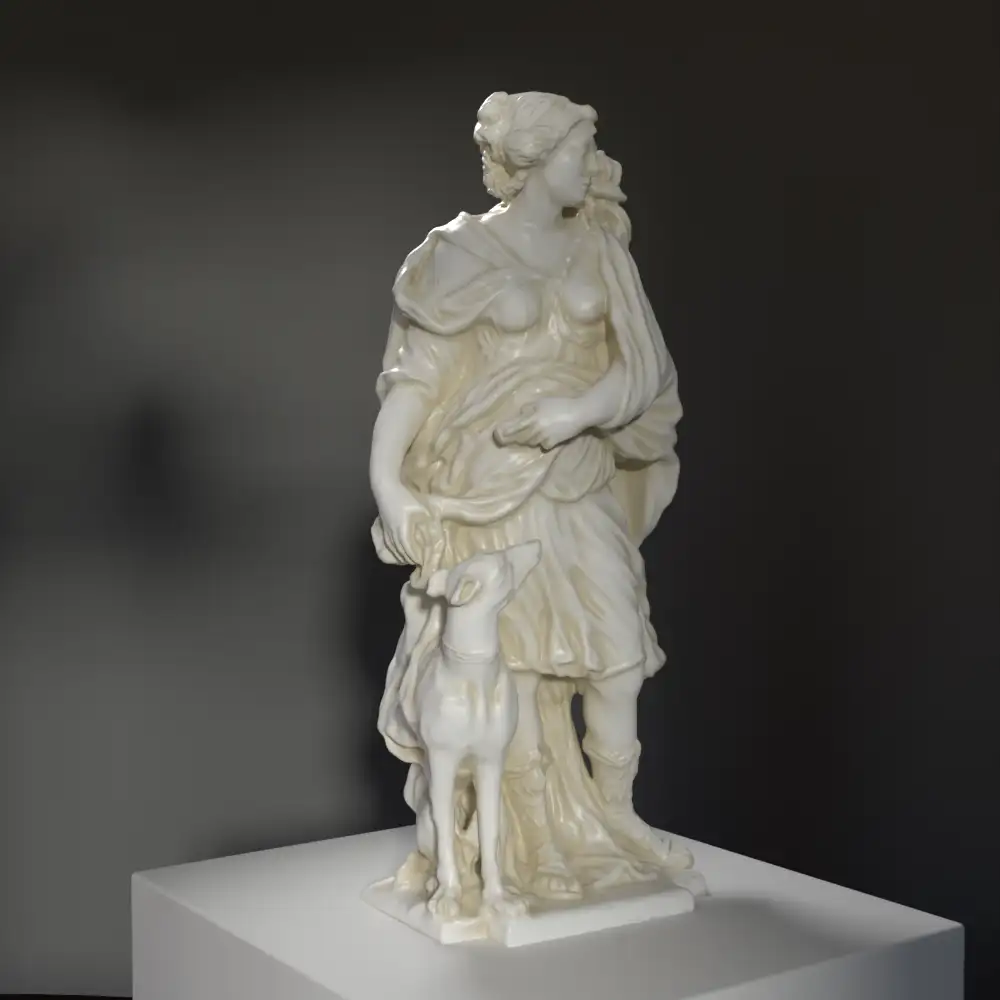 Escultura de Diana con un galgo, inspirada en el Museo de Bellas Artes de Bruselas.