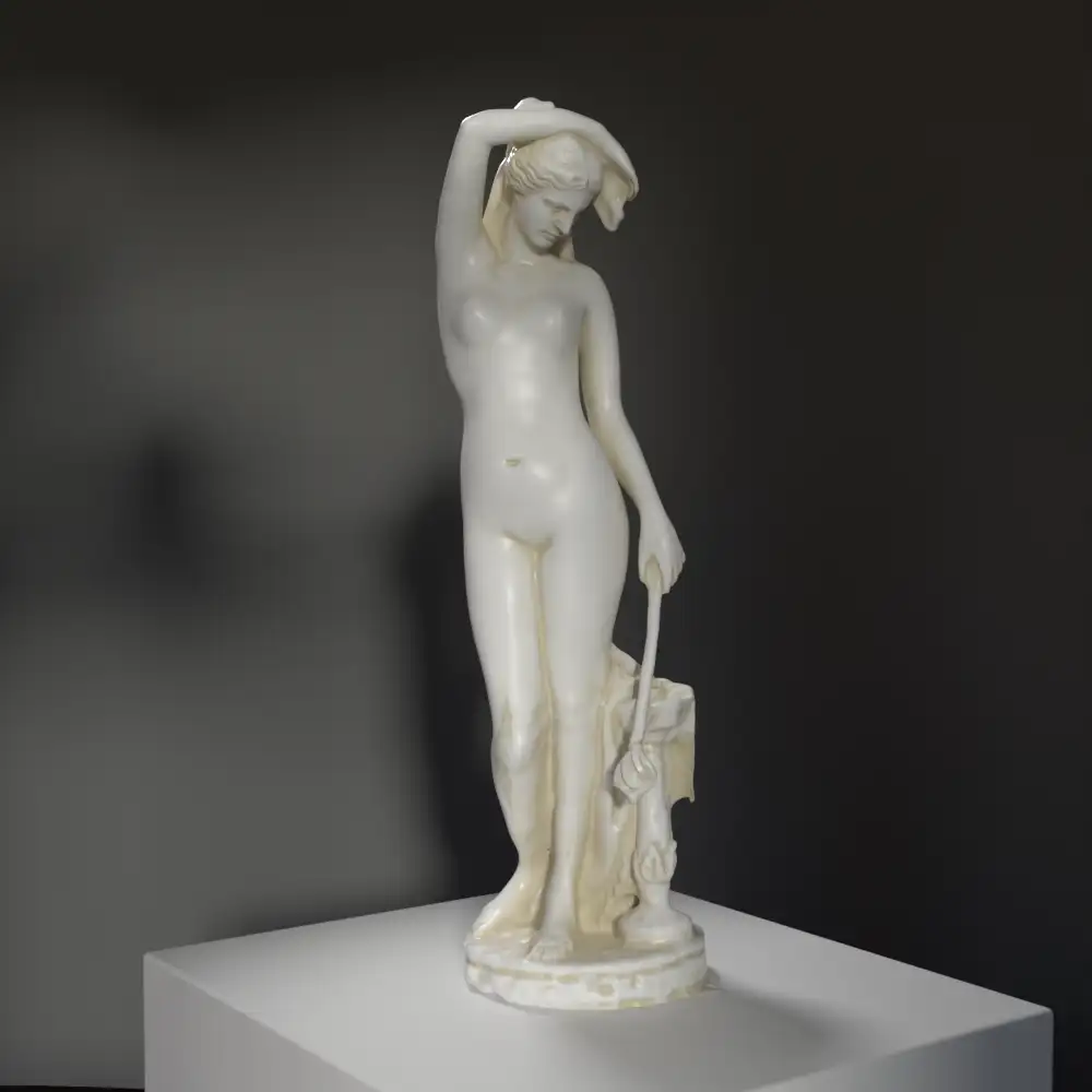 Escultura del Crepúsculo de August Weizenberg, destacando su elegancia y detalles intrincados.