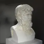 Busto de un filósofo cínico en resina con efecto de mármol y bronce.